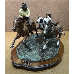 Jay Contway bronze, Steer Wrestler, #2 / 24, 15" h x 23" w x 15" d
