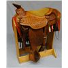 Image 1 : Archie Gooksetter's own roping saddle, floral carved, 15", dbl rigged,  excellent condition. Archie 