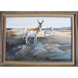 Tom Sander, American Pronghorn,  oil on Masonite, 20” x 30”, framed