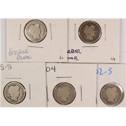 (5) BARBER DIMES (00, 01, 02-S, 04, 15-S)