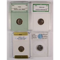 (4) SLABBED PROOF ROOSEVELT DIMES (61, 62, 63, 93-S)