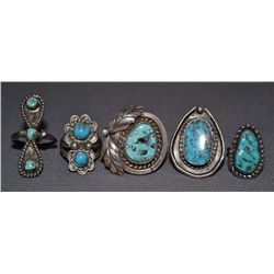 FIVE NAVAJO SILVER RINGS