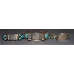 THREE NAVAJO SILVER WATCHBANDS