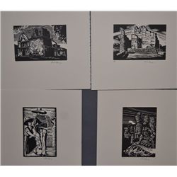 FOUR LINOLEUM CUT BLOCK PRINTS