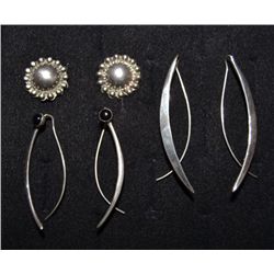 THREE SETS OF SILVER EARRINGS