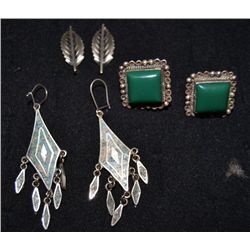 THREE SETS SILVER MEXICAN EARRINGS