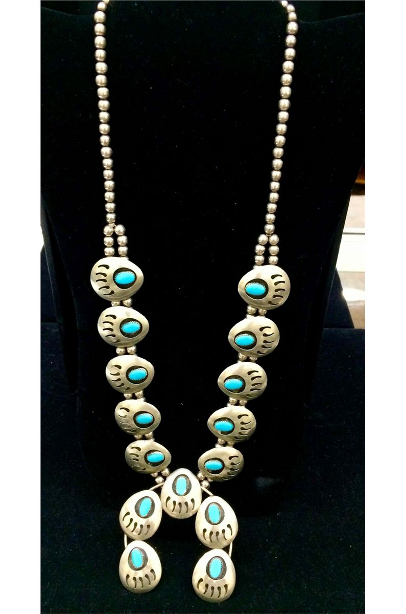 Navajo Bearpaw Squash Blossom Necklace