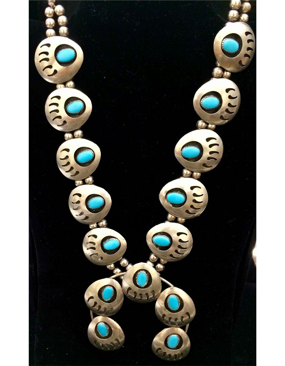 Navajo Bearpaw Squash Blossom Necklace