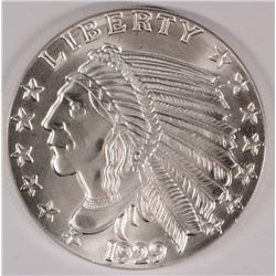 1929 INCUSE INDIAN REPLICA, ONE OUNCE .999 SILVER ROUND