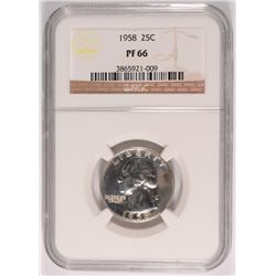 1958 WASHINGTON QUARTER, NGC PROOF-66