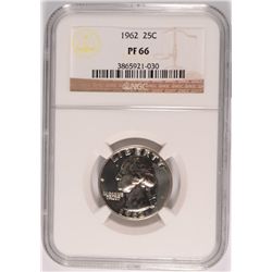 1962 WASHINGTON QUARTER, NGC PROOF-66