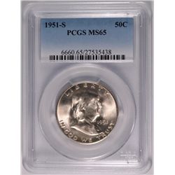 1951-S FRANKLIN HALF DOLLAR, PCGS MS-65 GEM!