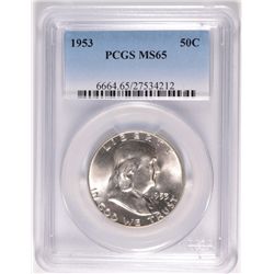 1953 FRANKLIN HALF DOLLAR, PCGS MS-65 GEM!