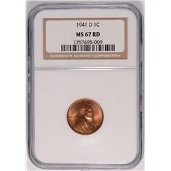 1941-D LINCOLN CENT, NGC MS-67 RED! RARE!