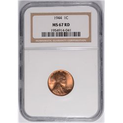 1944 LINCOLN WHEAT CENT NGC MS-67 RED RARE!!