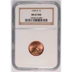 1945-D LINCOLN CENT, NGC MS-67! RARE!