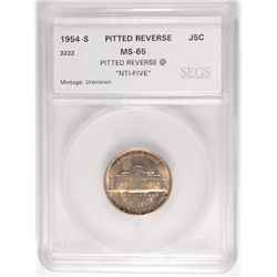 1954-S JEFFERSON NICKEL, SEGS MS-65 GEM, RARE MINT ERROR "NTI-FIVE"