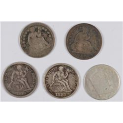 (5) SEATED DIMES (40-O, 56, 57, 73, 87)