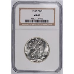 1942 WALKING LIBERTY HALF DOLLAR NGC MS-64
