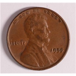 1955/55 LINCOLN CENT NICE AU+ BROWN, ORIGINAL