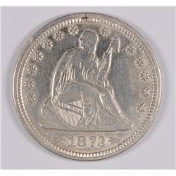 1873 ARROWS SEATED QUARTER, AU-50 NICE