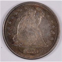 1876 SEATED QUARTER, AU-58 NICE COLORS!