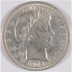 1908 Barber Quarter AU 58, WHITE
