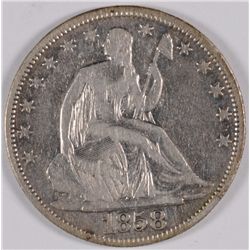 1858 SEATED HALF DOLLAR VF+