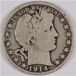 1914 BARBER HALF DOLLAR, GOOD