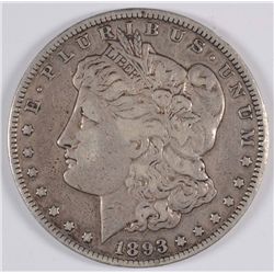 1893-CC MORGAN SILVER DOLLAR, ABOUT XF  NICE KEY COIN!!