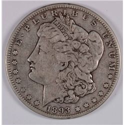 1893 MORGAN SILVER DOLLAR, VF SEMI-KEY