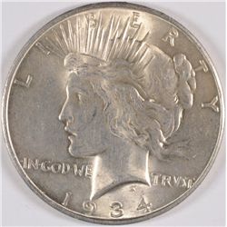 1934-D PEACE SILVER DOLLAR, AU-58
