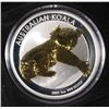 Image 2 : 2012 AUSTRALIAN PERTH MINT 24 KARAT GOLD GILDED ONE OUNCE SILVER KOALA