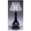 Image 1 : PAIRPOINT DESK LAMP, the pierced square shade inset with four ribbed glass panels painted in colo...