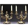 Image 1 : PAIR OF FRENCH GILT-BRONZE TWO-LIGHT CANDELABRA, of elaborate moulded foliate scroll form on foli...