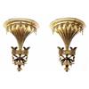 Image 1 : PAIR OF EUROPEAN CARVED AND GILT WOOD WALL BRACKETS, of fluted trumpet shape with tassel border a...