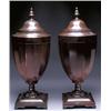 Image 1 : PAIR OF MAHOGANY URN-SHAPED KNIFE BOXES, in the Sheraton manner on square pedestal bases, ht. 25....