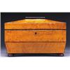Image 1 : AMERICAN BIRD'S EYE MAPLE AND ROSEWOOD TEA CADDY, of sarcophagus form with ebony stringing on fou...