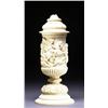 Image 1 : GERMAN CARVED IVORY VASE AND COVER, the body carved in high relief with an encircling bear-huntin...