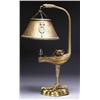 Image 1 : CONTINENTAL GILT-BRONZE DESK LAMP, probably French, the shade pendant from a bird's beak above a...