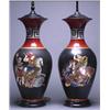 Image 1 : PAIR OF FRENCH EARTHENWARE 'ETRUSCAN' LARGE VASES, as table lamps, printed and painted in colours...