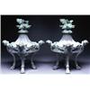 Image 1 : PAIR OF CONTINENTAL BRONZE GARDEN URNS, fluted below flambeau finials and raised on four slender...