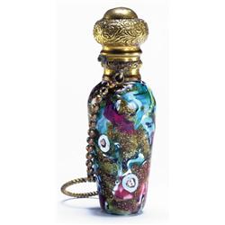 VENETIAN PORTRAIT MURRINE GLASS PERFUME PHIAL, with gilt-brass mounts, decorated with portraits a...