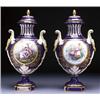 Image 1 : PAIR OF 'SEVRES' VASES AND COVERS, each painted in colours with a panel of lovers on one side, an...