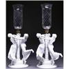 Image 1 : PAIR OF ROSENTHAL WHITE-GLAZED FIGURAL CANDLESTICKS, of columnar form, each with three dancing gi...