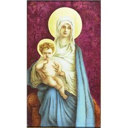 COPELAND RECTANGULAR PLAQUE, of the Madonna and Child, painted in colours and gilt; framed, 14.4...