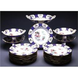 ENGLISH PORCELAIN DESSERT SERVICE, each piece painted on the centre with a colourful bouquet of g...