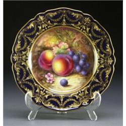 ROYAL WORCESTER PLATE, painted on the centre in colours by William Bee, signed, with fruit and fl...