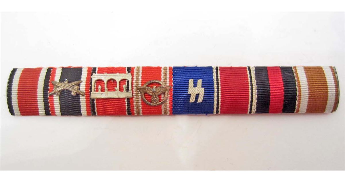 GERMAN NAZI 8 PLACE MILITARY RIBBON BAR INCLUDING SS