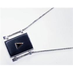 CANADIAN STERLING SILVER BOLO-STYLE NECKLACE, with a rectangular pendant fitted with an onyx beze...